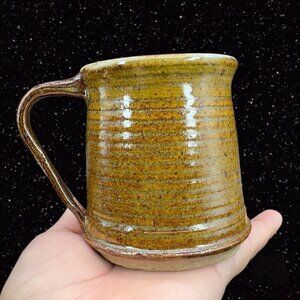Studio Art Pottery Coffee Cup Mug Brown Glazed Heavy Pottery Mug Marked 3.5"Tall